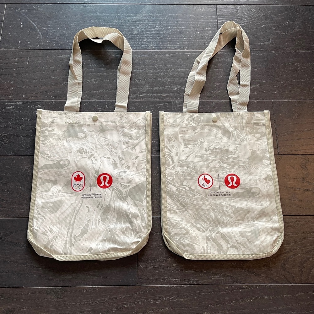 Lululemon small reusable collectible tote shopping bags grey olympics 2 bags